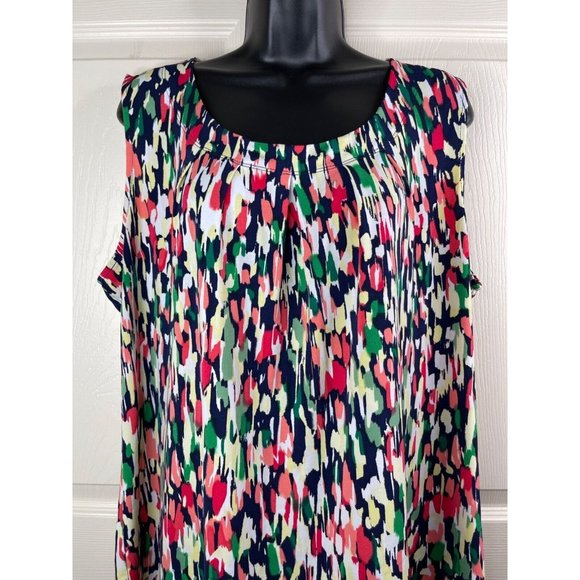Jones Studio Blouse Womens Plus Size 1X Sleeveless Pink Green Yellow Stretch Top - Picture 3 of 8